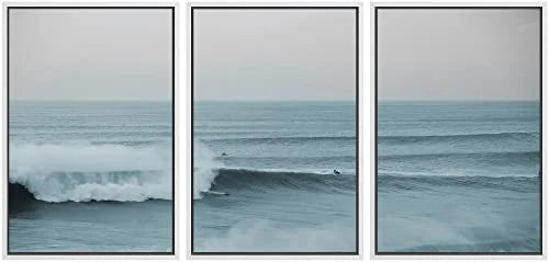 Room, Chic Set for Art White Nature Wide Surfers Wilderness Waves PixonSign Scenic Modern Wall - Rushing Modern Framed Ocean Living Angle Bedroom, and Office Photography Art 24"x36"x3