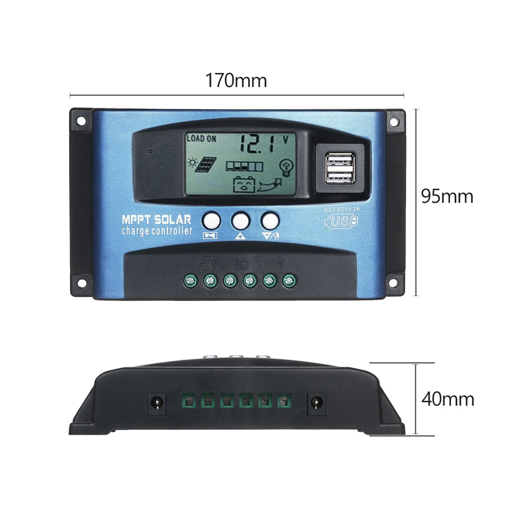 MPPT Controller USB Solar Controller MPPT USB Output LCD Solar Identification 12V/24V Charge Dual 5V/2A Smart Dual Automatic Tracking Screen