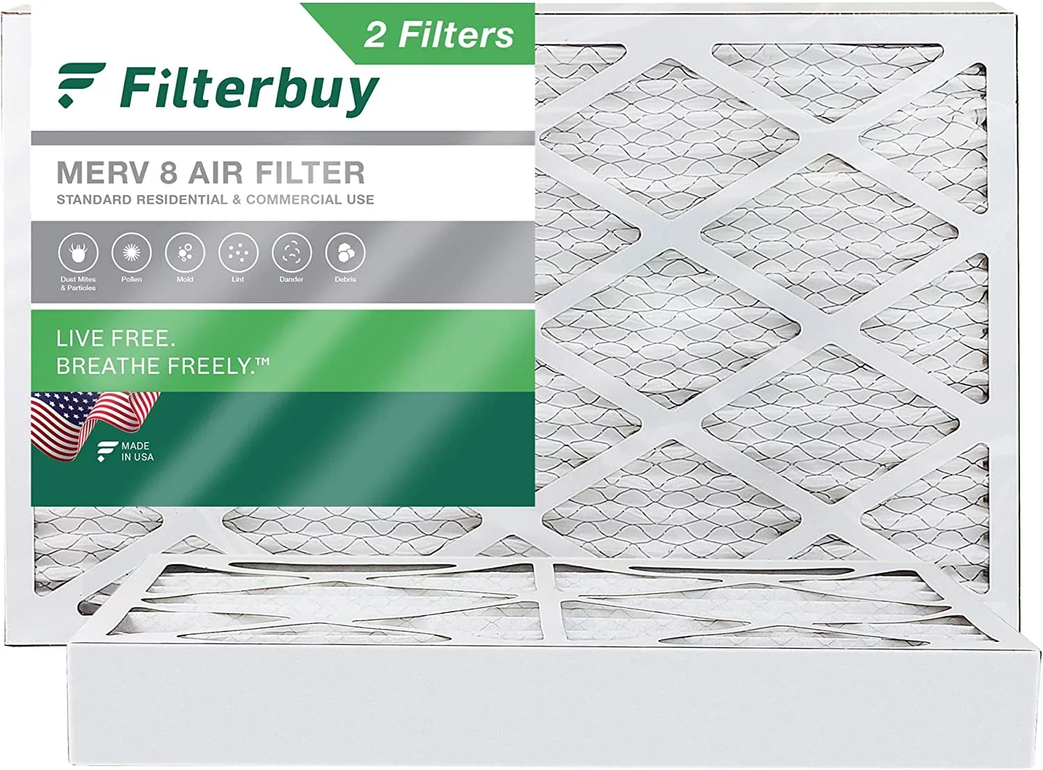 Filterbuy MERV 14x25x4 8 Filters Furnace AC (2-Pack) Pleated Air HVAC