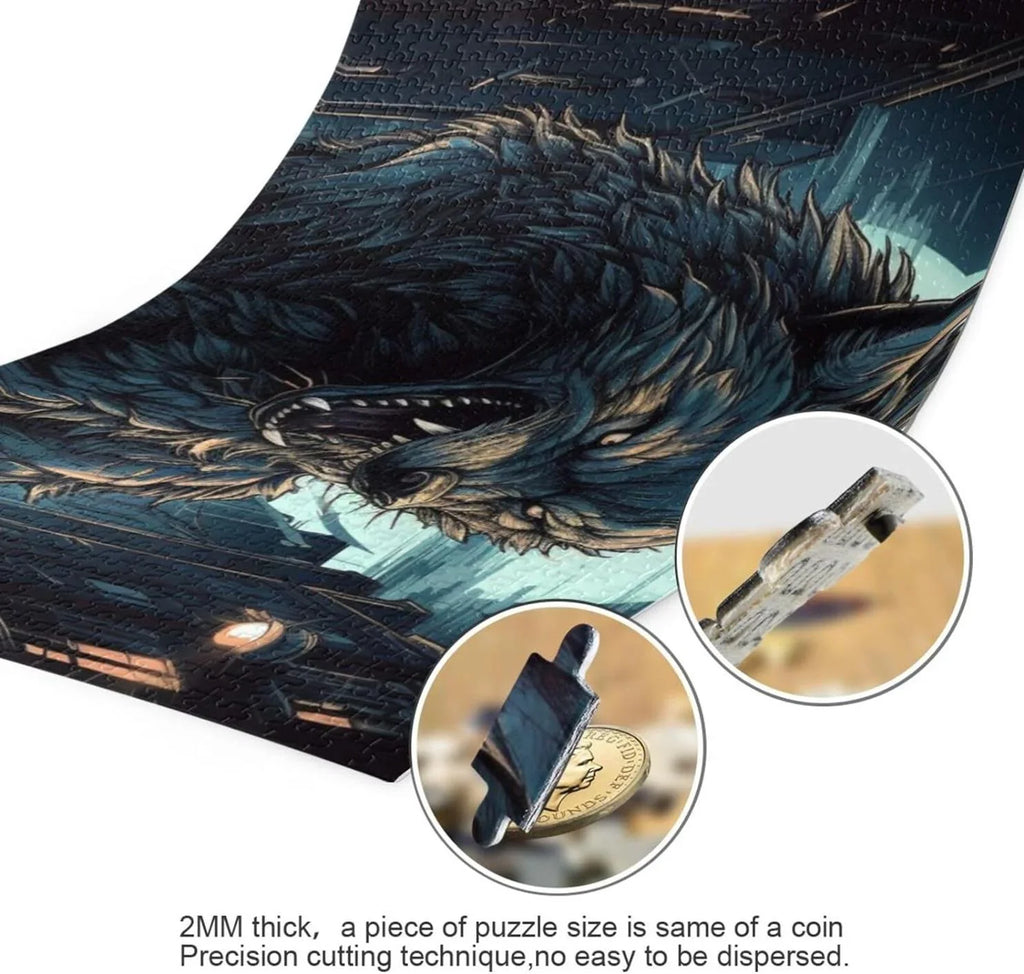 Exercise for Family Material Bag, Composite Parents Friends Puzzle, Kids Zigsaw for Big Wood Wolf Adults, Gift Fun 500 Jigsaw Storage PCS Challenging Puzzle Paper with Moon Brain Game Night