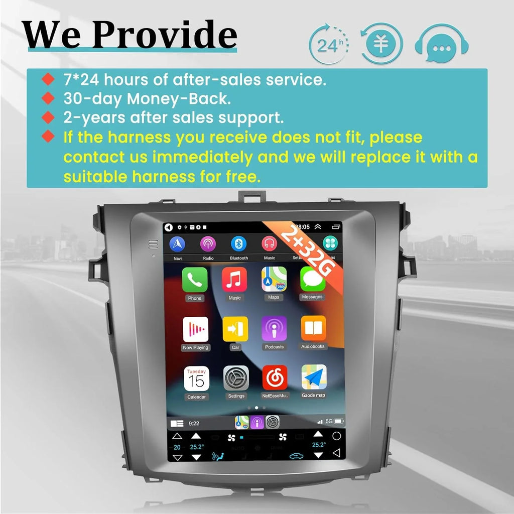 HiFi AHD and Inch USB Android 2+32G + Radio 2006-2013 with 9.7 GPS Link Auto Backup Toyota SWC THONZER for Android Camera Carplay Car Mirror Corolla Touchscreen WiFi Stereo -