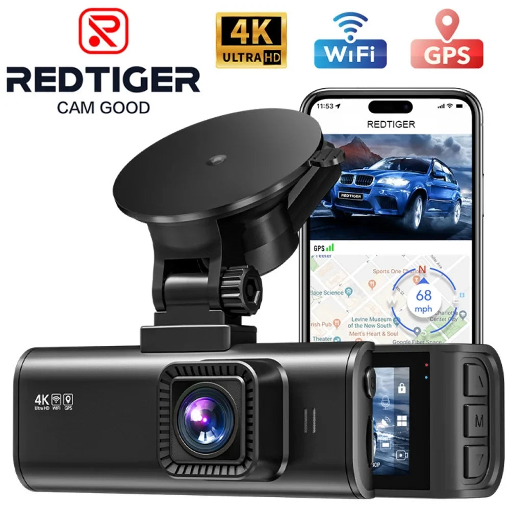 LCD 2160P Cars, Max Wi-Fi REDTIGER 3.18" 24H WDR, for Screen, UHD Car Cam 4K Camera Support Parking Monitor, GPS, Dash 256GB G-Sensor, Front,