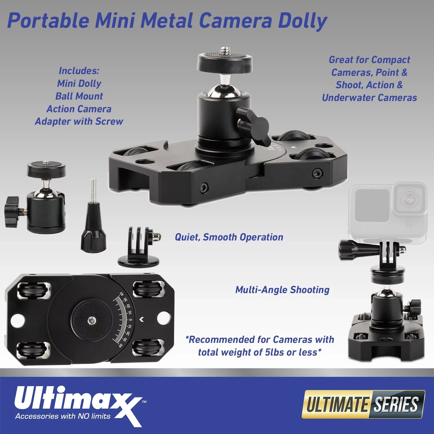 More Mini Ultimaxx Camera 3 Adapter Metal (25pc Action 1/4” Insta360 Bundle) GO Cam Advanced (64GB) Mounts, Dolly - Action & Bundle Includes: for Screw