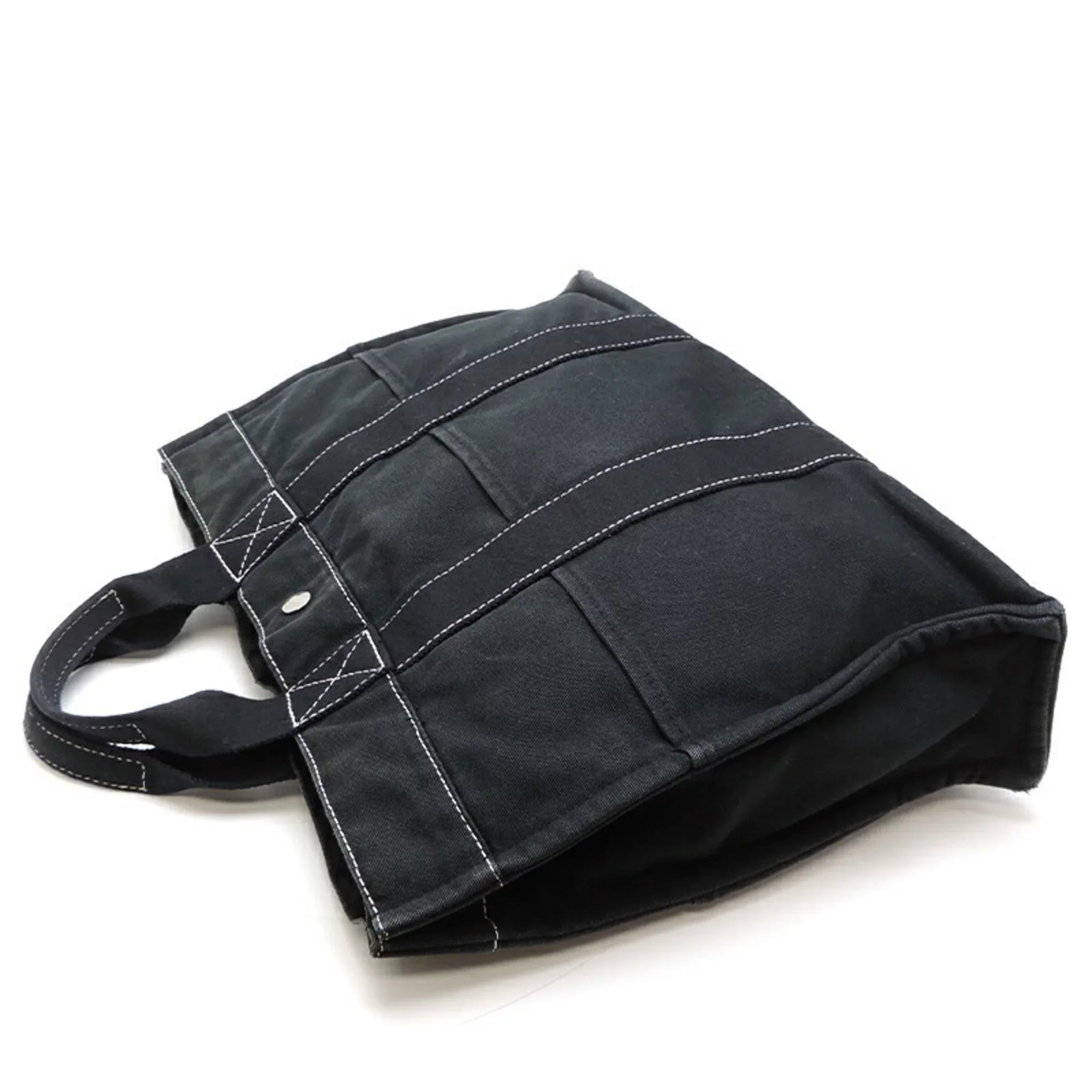 Deauville Cotton Ladies Bag Pre-Owned MM Canvas Black (Fair) Tote Hermes