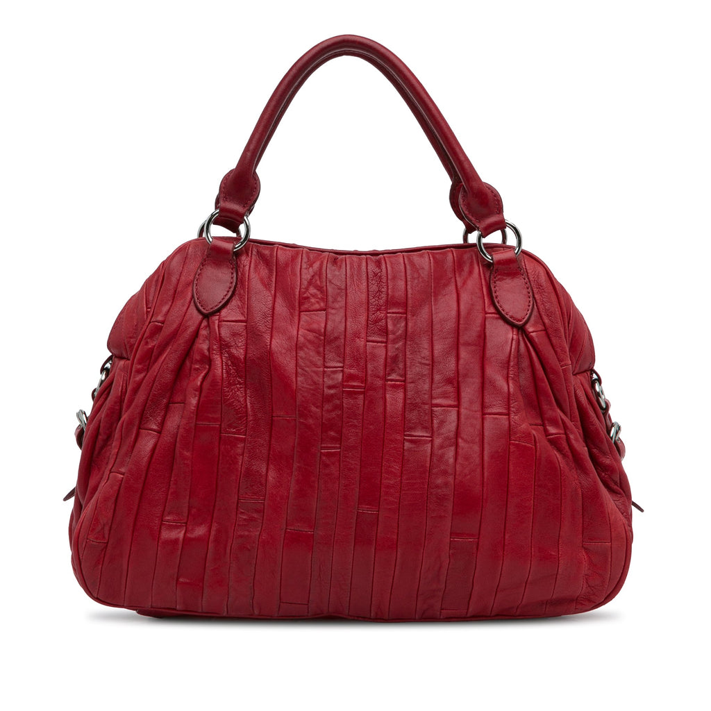 Leather Unisex Miu Bag Tote Miu Pre-Owned (Good) Quilted Authenticated Calf Red