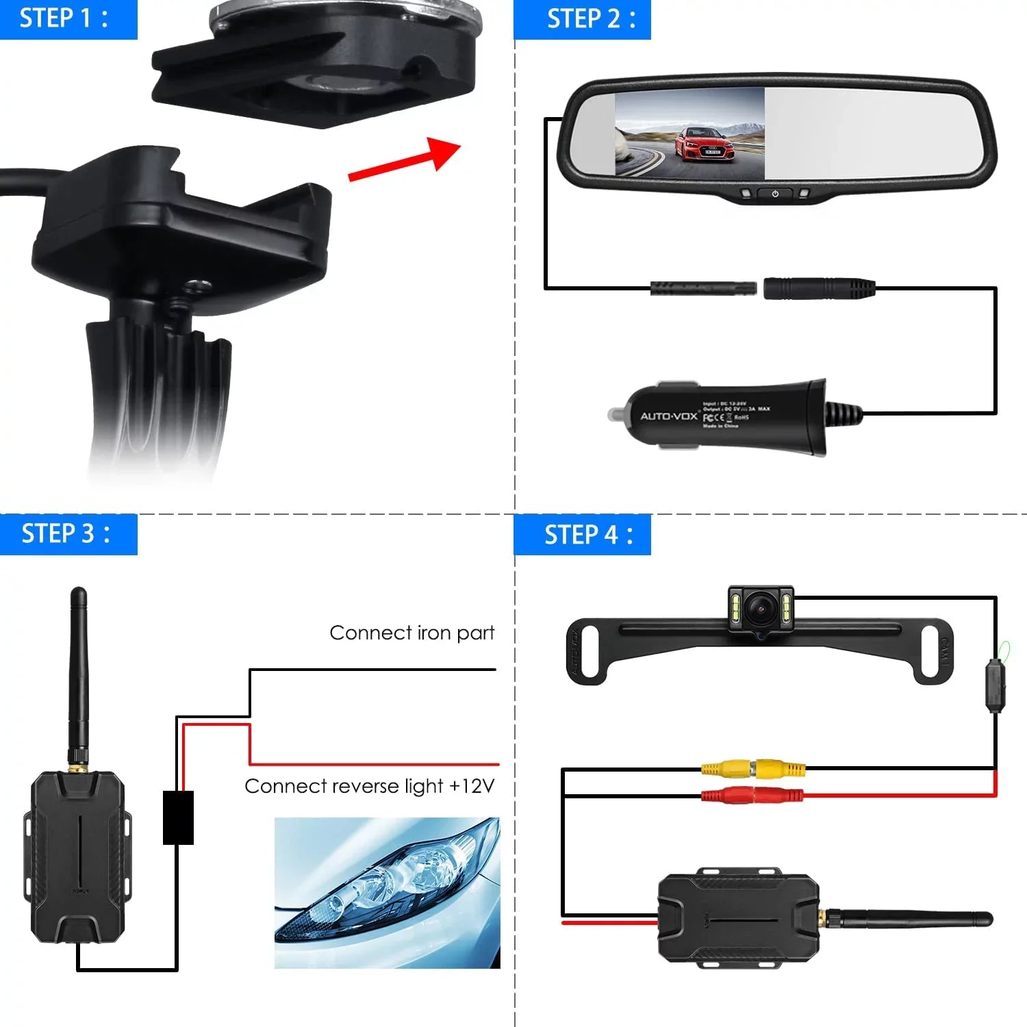 Interference, Upgrade Mirror Rear Camera Camera Car/Trucks, for Up AUTO-VOX OEM with View Backup Camera Night T1400 Monitor Vision Waterproof Look Back Wireless Super No