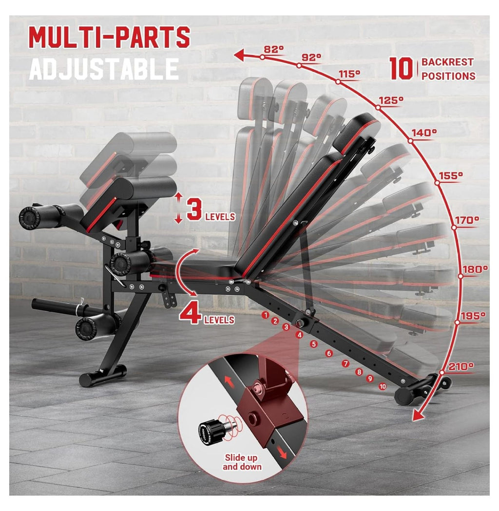 Capacity for Workout, Gym Bench, Incline Full Bench Weight Adjustable Extension Headrest, Home Decline Body Weight Flat Workout with and Exercise Leg Pad, Extended Preacher Bench 900Lbs
