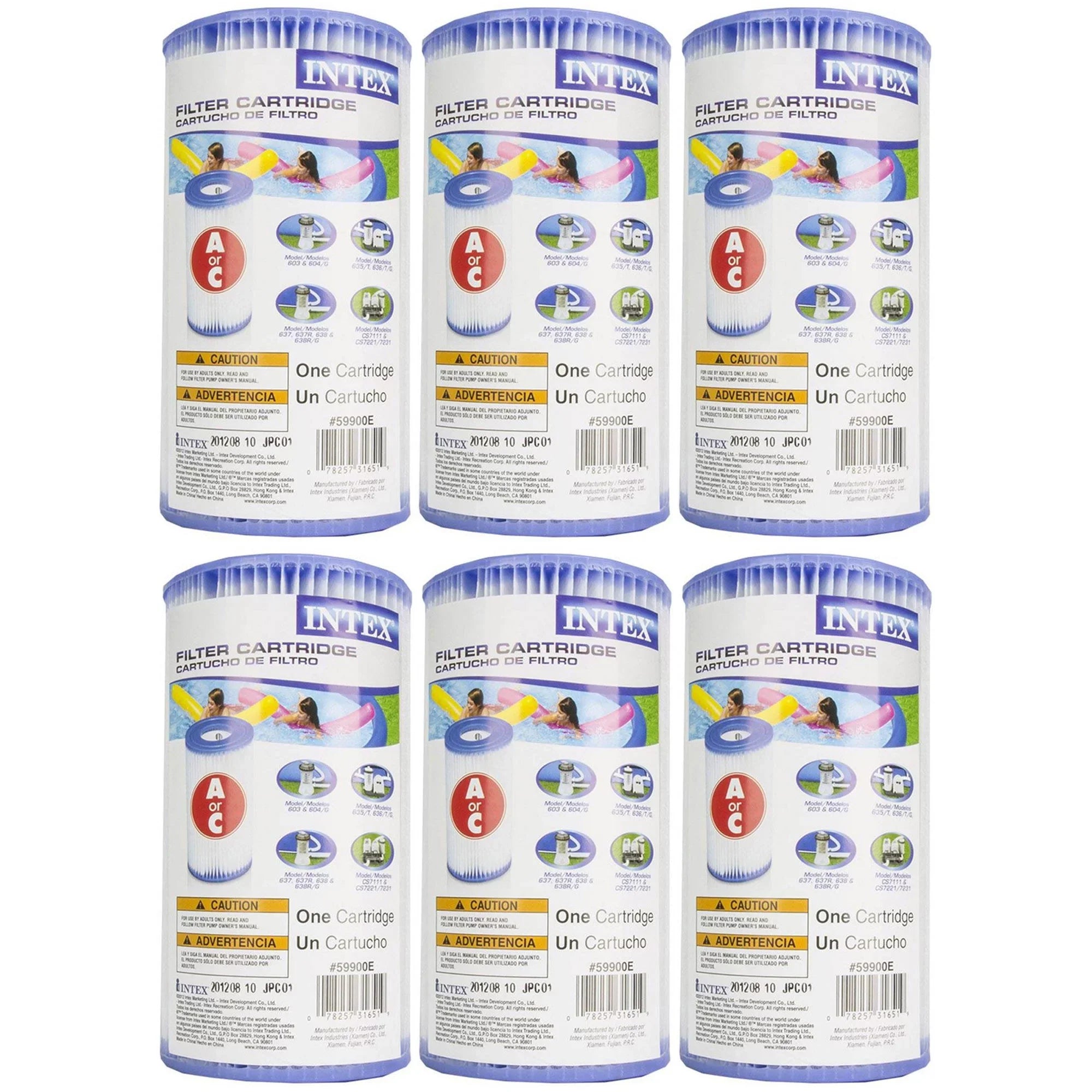 (6 18' Pack) Inflatable Outdoor Set Pool Filter Cartridges with 48" x Intex