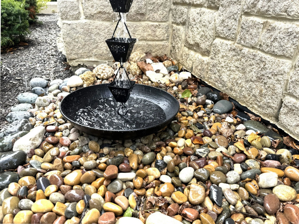U-nitt A Coated, for Bird Black Gutter 16" Hammered, Powder Bath/Birdbath, Catch Basin/Receptacle/Bowl/Dish/Anchor, A Anchoring 976BLK Chains Rain Decorative Installation, Chain Rain Fountain, Roof