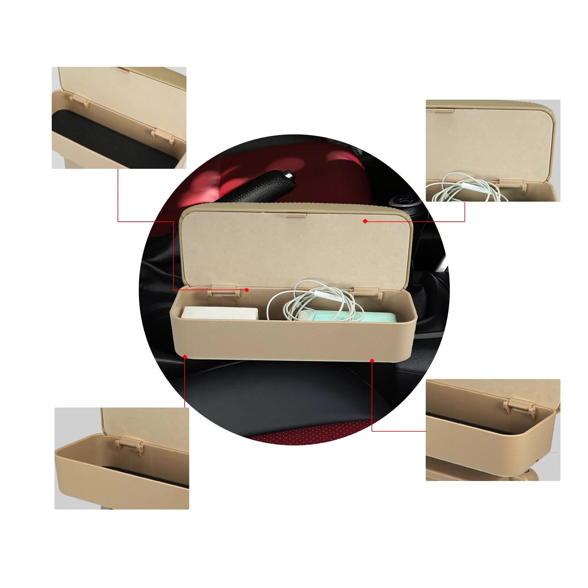 PU Beige Organizer Box Armrest Gap Car Center Extender Armrest Leather Seat Adjustable Armrest Storage Box