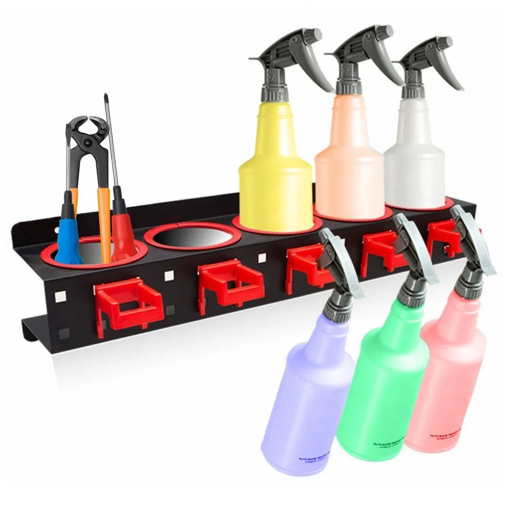 2Pcs Accessories Car Racks, Mount Shop Detailing Storage Beauty 5 Tools Cleaning Squeeze Bottle Holes & Wall Hooks, Auto Organizers with Holders, 5 Bottle Hangers, Spray