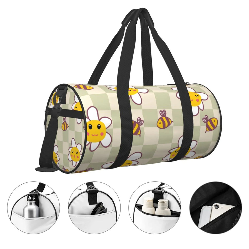 Travel ZICANCN Retro Bag Bees Men Tote Gym Weekenders Women Duffle Sports Daisies Bags Checkerboard Bag, for