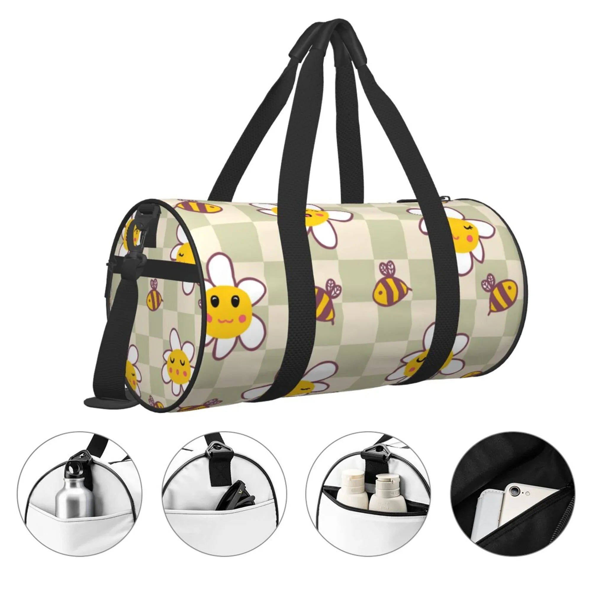 Travel ZICANCN Retro Bag Bees Men Tote Gym Weekenders Women Duffle Sports Daisies Bags Checkerboard Bag, for