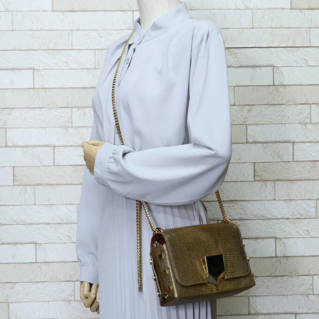 Shoulder Chain Women's Pre-Owned Bag Leather Gold Jimmy (Fair) Choo