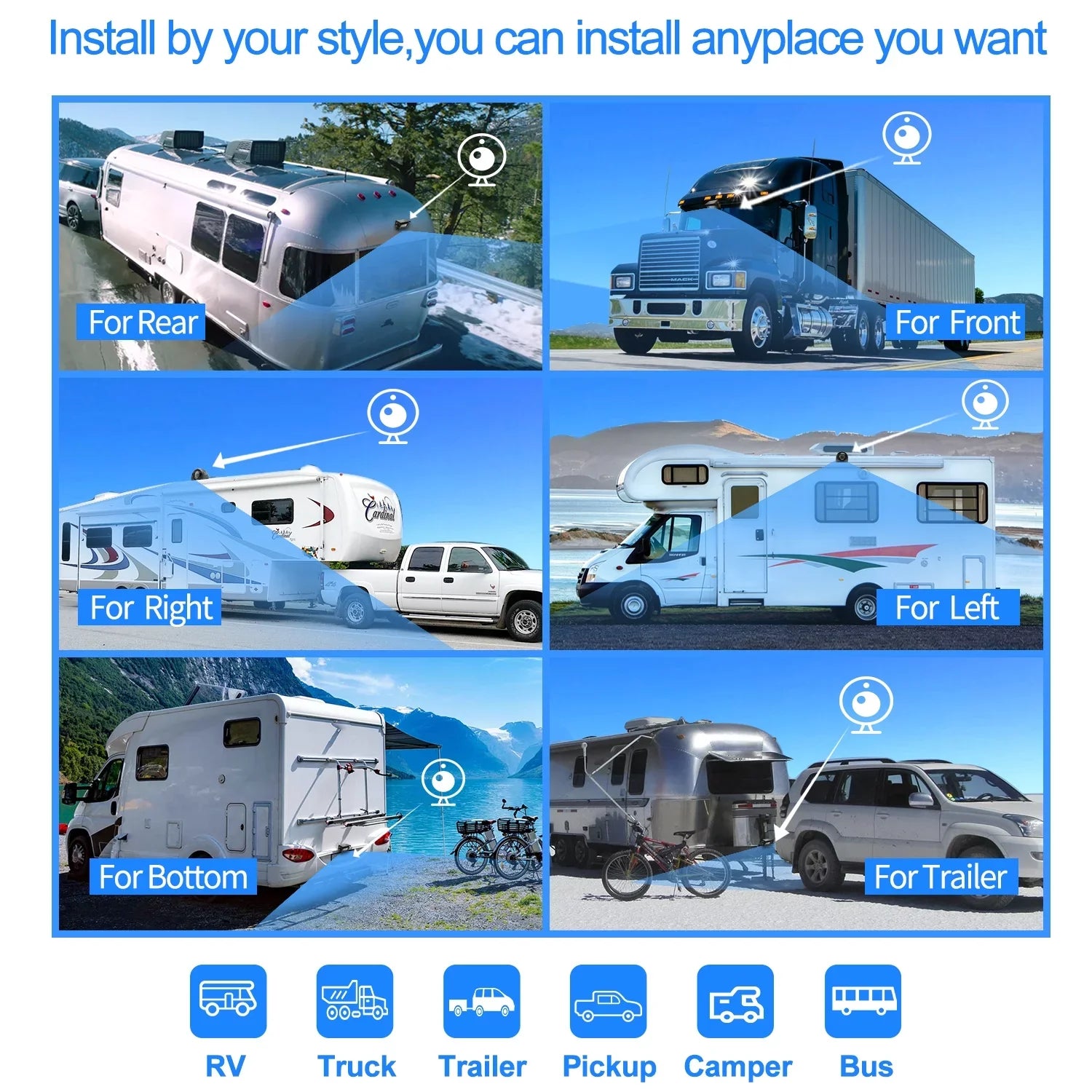 for Trailer Split 4 View Screens RV IP69 Side and Large A9 Backup Camera RV Backup HD eRapta Monitor, with camera Truck Camera Rear Waterproof Advanced DVR Record System 9’’ Car Quad Box Function