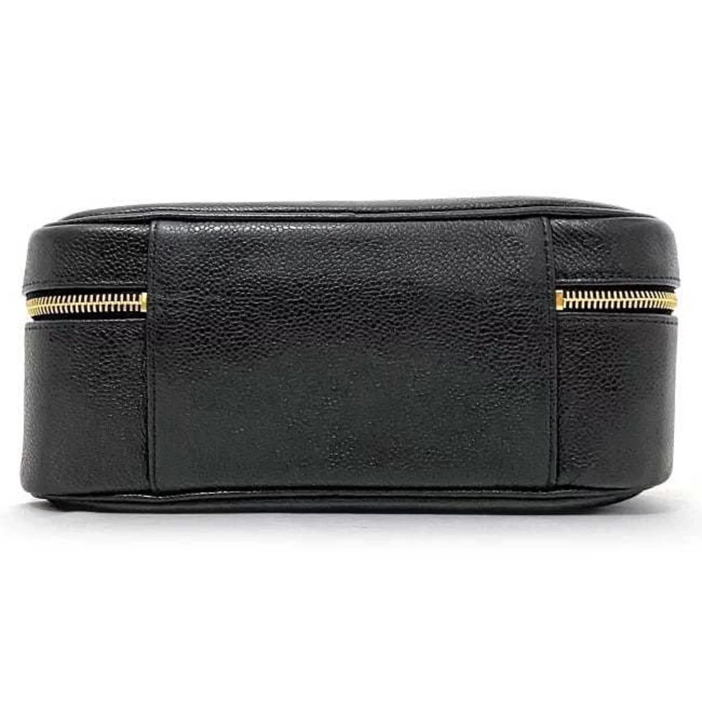 Handbag Vanity Pre-Owned Black Stitch Gold GP (Good) 4th Cocomark Bag A07061 Skin Caviar Chanel CHANEL Leather