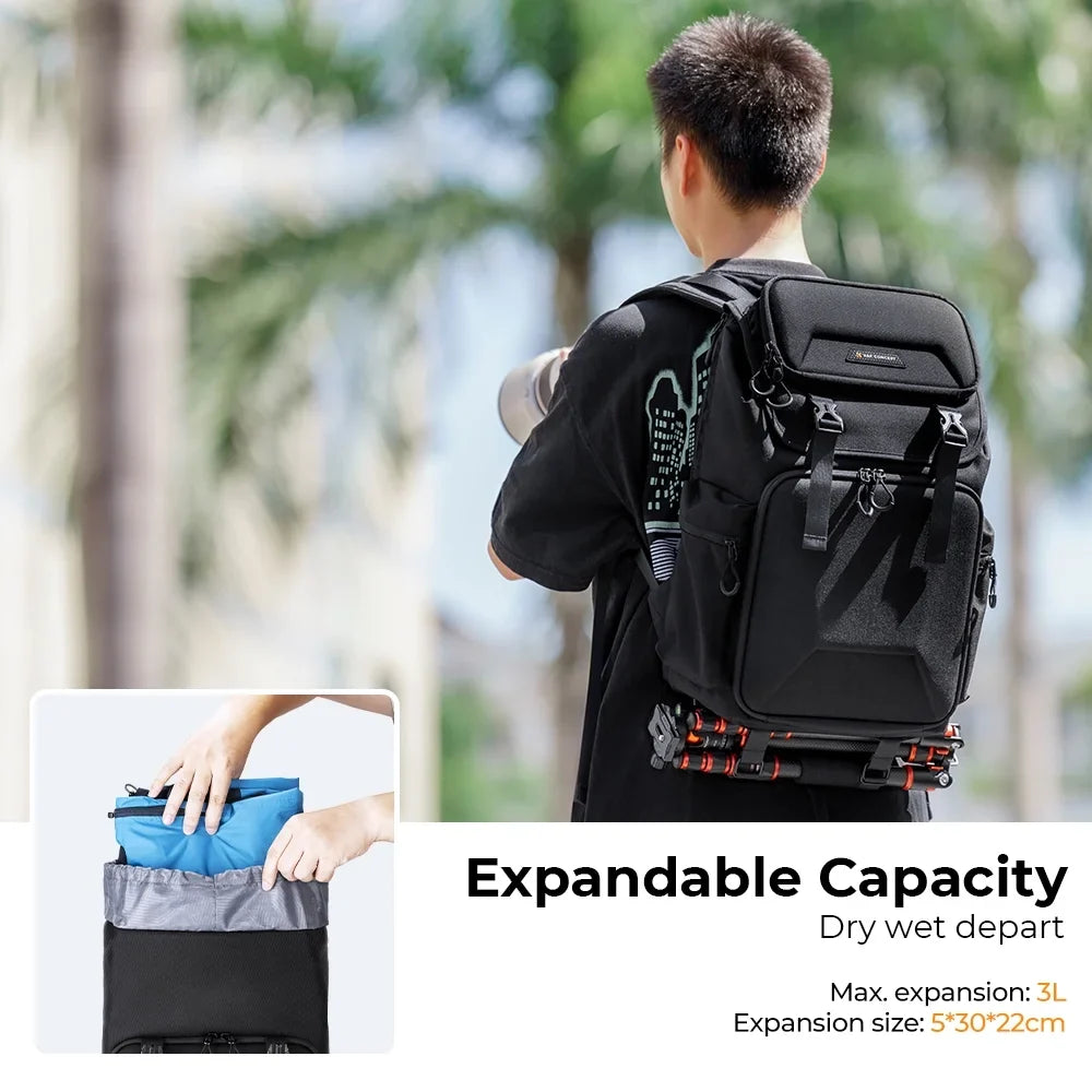 Compartment K&F CONCEPT Backpack Inch Laptop with SLR/DSLR Cover Capacity Waterproof Photographers Large Photography for 15.6 Bag Men Bag Camera Camera Hard Women Rain Shell 22L