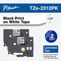 Tze on Labeling White, Standard 2/Pack 1/2"w, Tapes, Laminated Adhesive Brother Black P-touch
