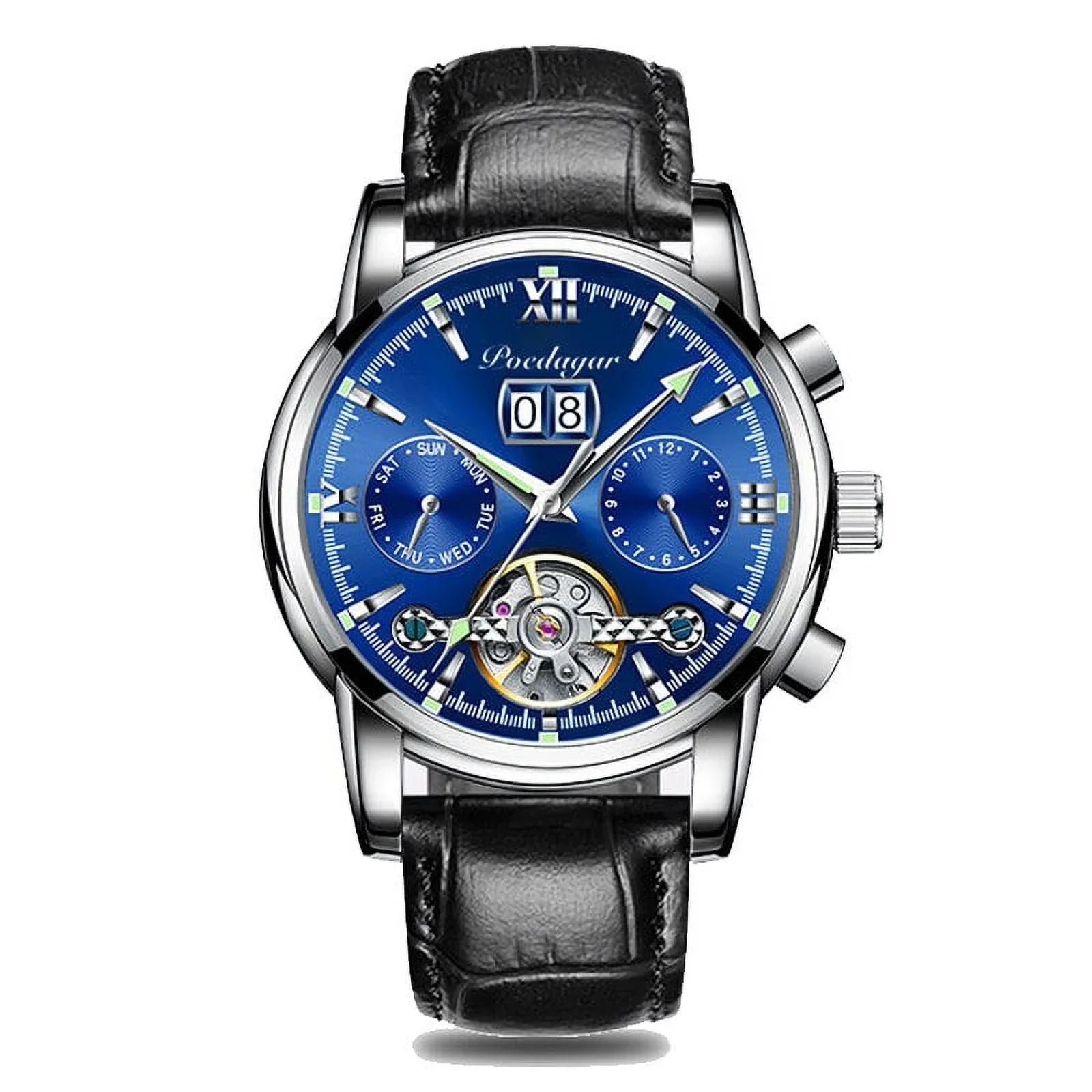 New Wristwatch Men Genuine Sports Mechanical Brand POEDAGAR Clock Chronograph Automatic Top Men Leather Luxury Watches