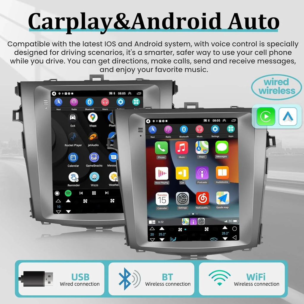 HiFi AHD and Inch USB Android 2+32G + Radio 2006-2013 with 9.7 GPS Link Auto Backup Toyota SWC THONZER for Android Camera Carplay Car Mirror Corolla Touchscreen WiFi Stereo -