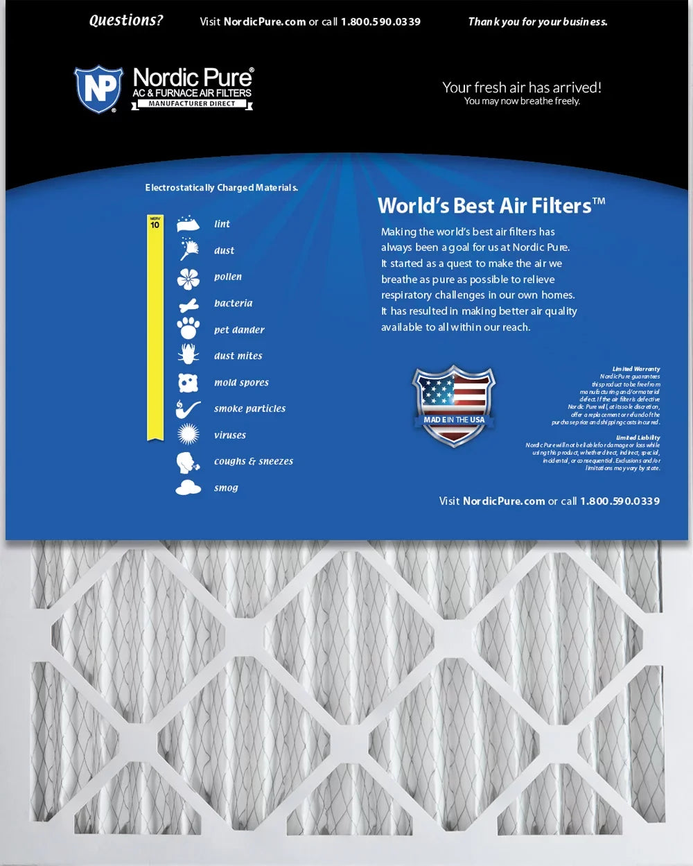 Pure Air Pleated 10 Pack 18x24x2 3 Filters MERV Nordic