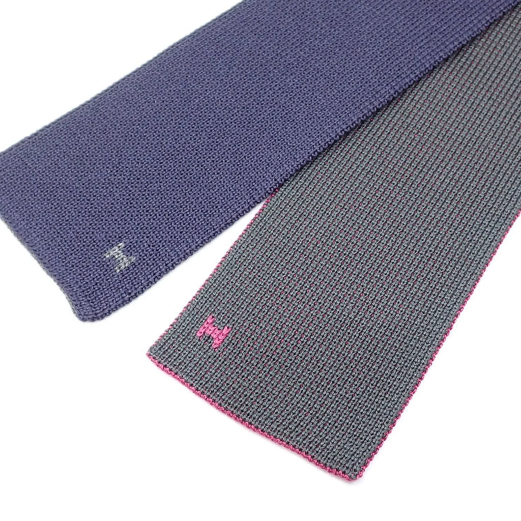 042017 Pink Square End Reversible (Good) Gray Necktie Navy Pre-Owned Men's Silk Hermes