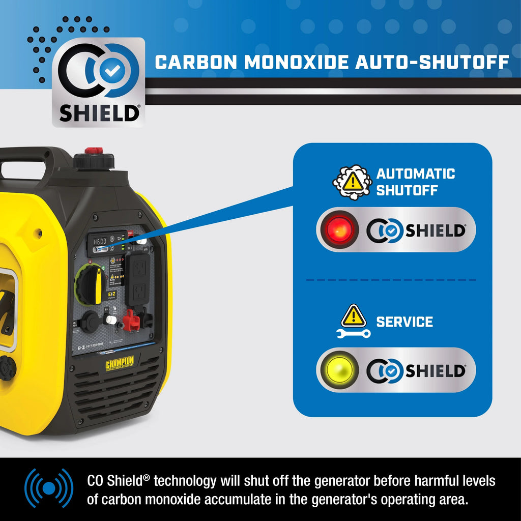 with Equipment Power Inverter 2500-Watt and Portable Generator Champion CO Quiet Technology Dual Fuel Shield