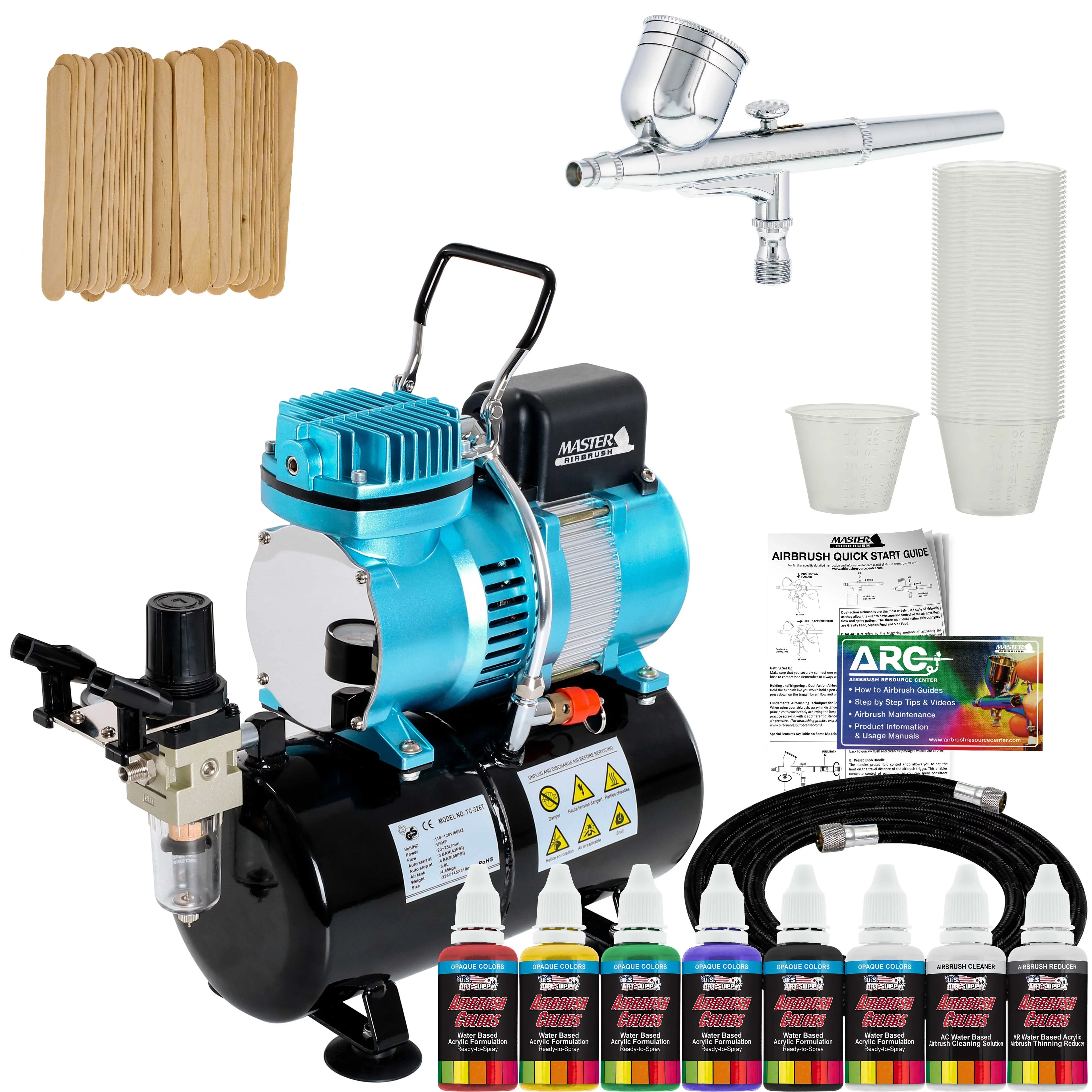 Fan Acrylic Tank Kit Air Gravity with Dual Artist Compressor Airbrush 6 Color Storage Master Feed Set Paint Airbrush,