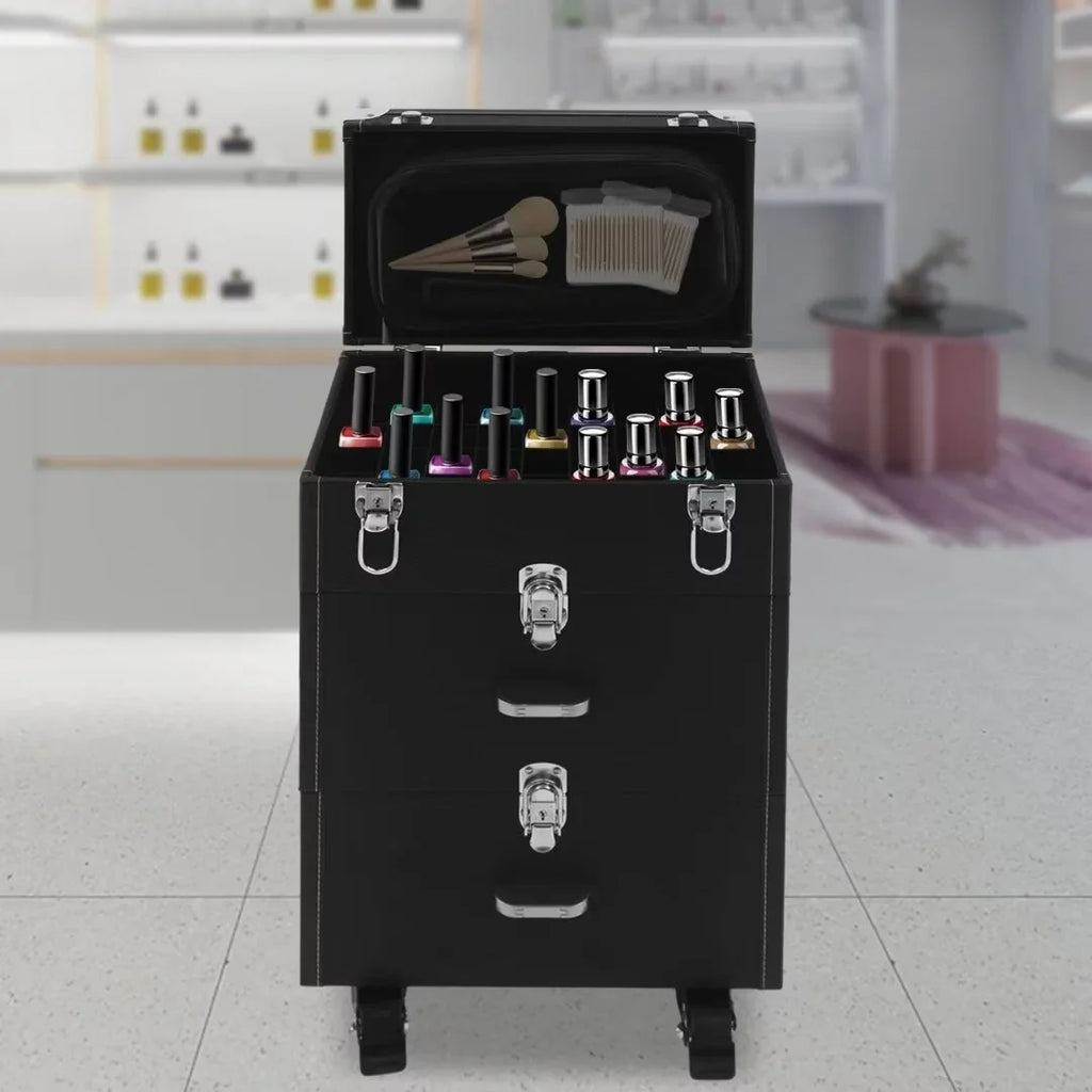 Case TFCFL Tiers Nail Organizer Train Rolling Makeup Makeup Polish Case Wheels 3 4 Trolley