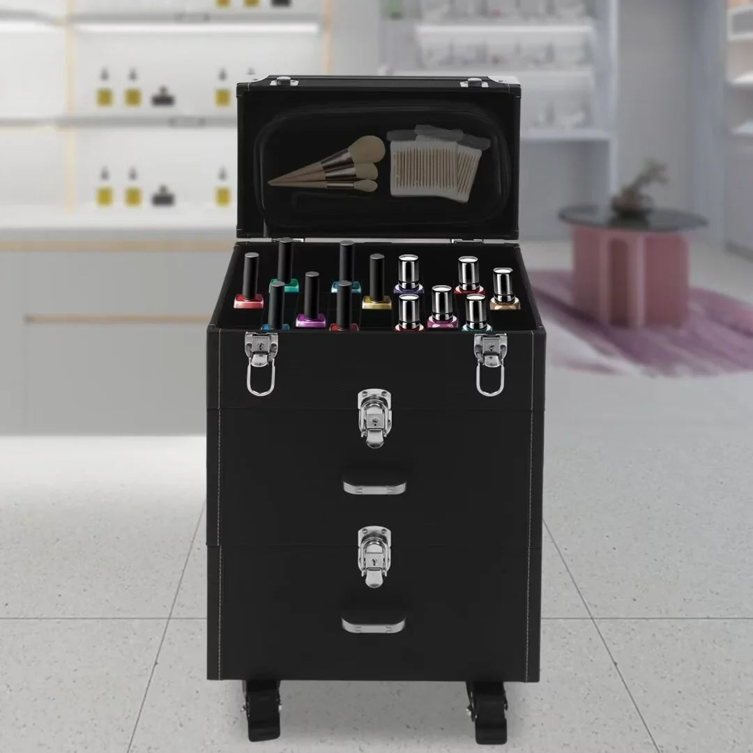 Case TFCFL Tiers Nail Organizer Train Rolling Makeup Makeup Polish Case Wheels 3 4 Trolley
