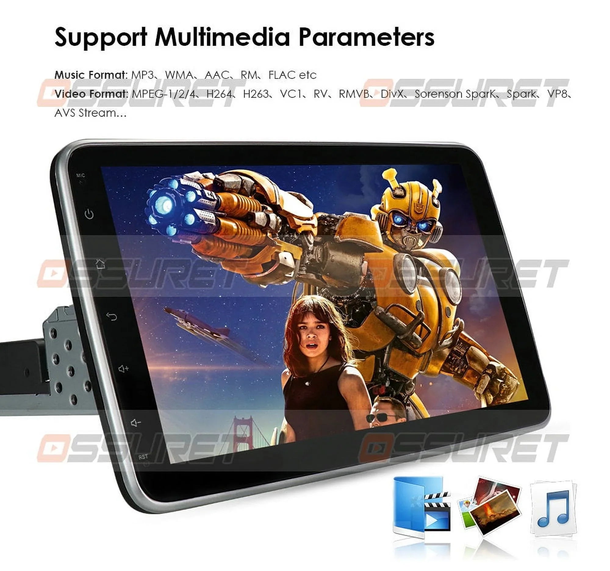 1 Auto Carplay& 10.1'' Hizpo Navigation Single Radio Rotatable Car Android Stereo Screen Bluetooth With GPS Wifi Touch Android Apple DIN 10