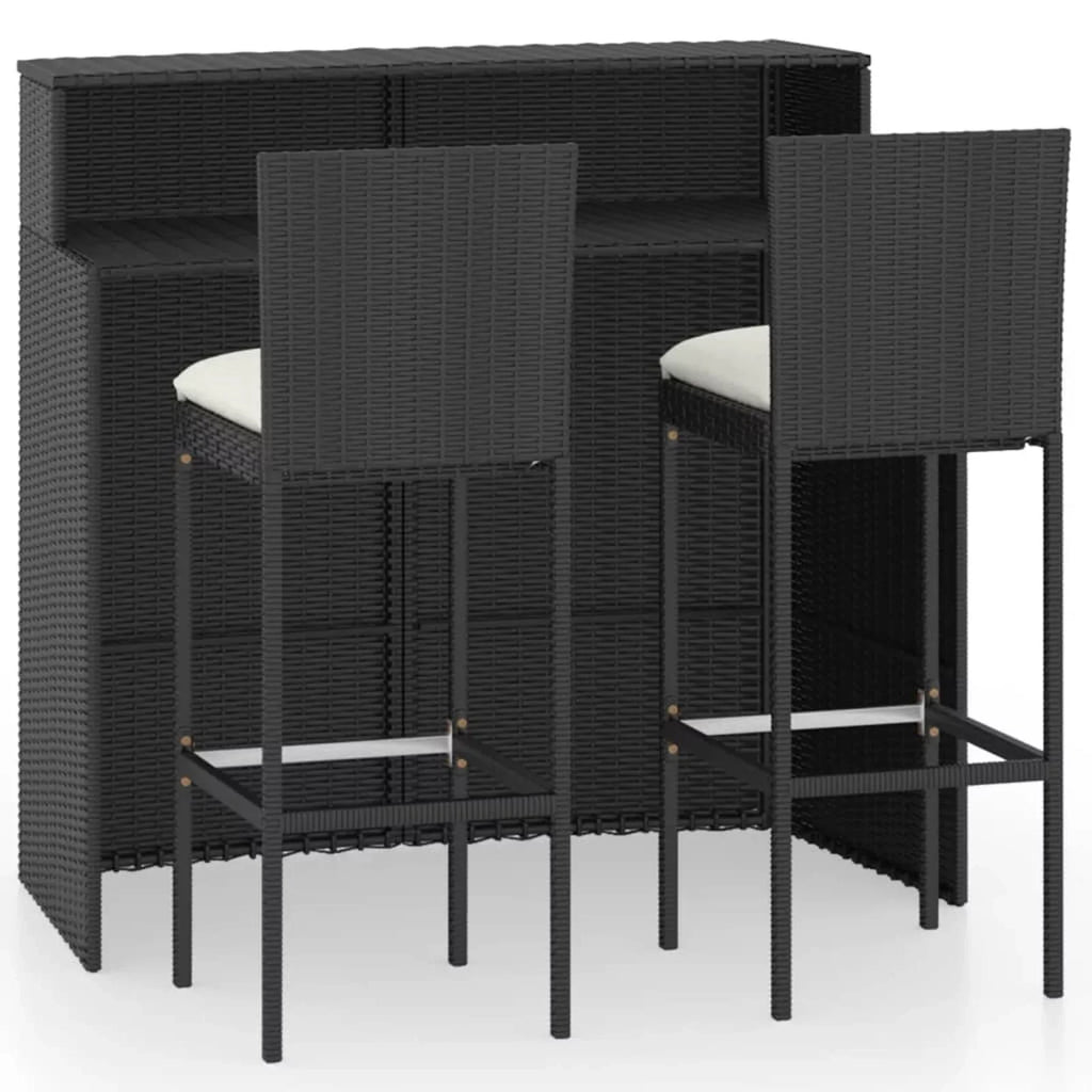 with Garden, Furniture Cushioned Patio, Patio Rattan Poly 2 Bar Backrest and Bar Black Set Bar Stool Balcony, Outdoor Footrest and Anself Chair Piece 3 for Table Backyard,