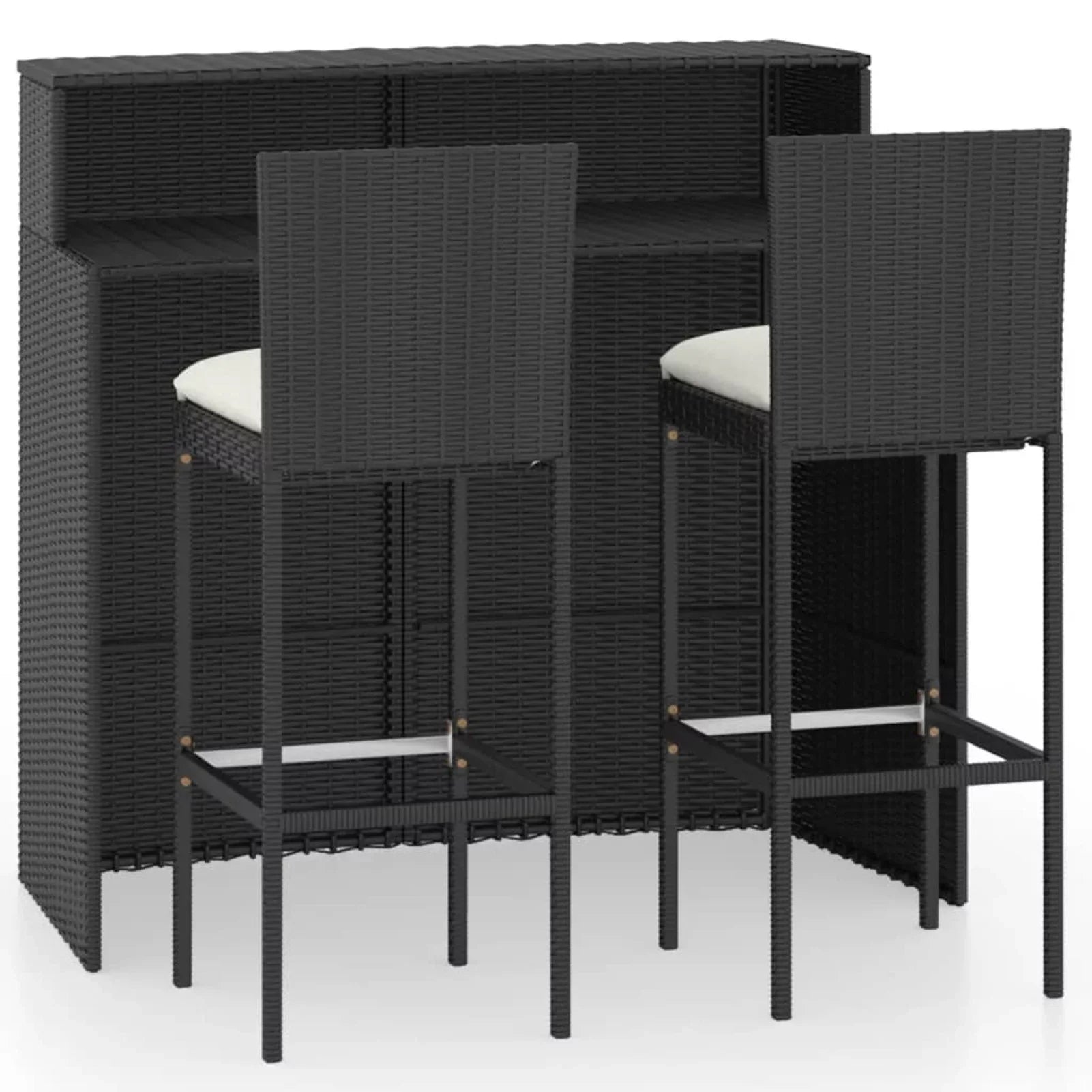 with Garden, Furniture Cushioned Patio, Patio Rattan Poly 2 Bar Backrest and Bar Black Set Bar Stool Balcony, Outdoor Footrest and Anself Chair Piece 3 for Table Backyard,