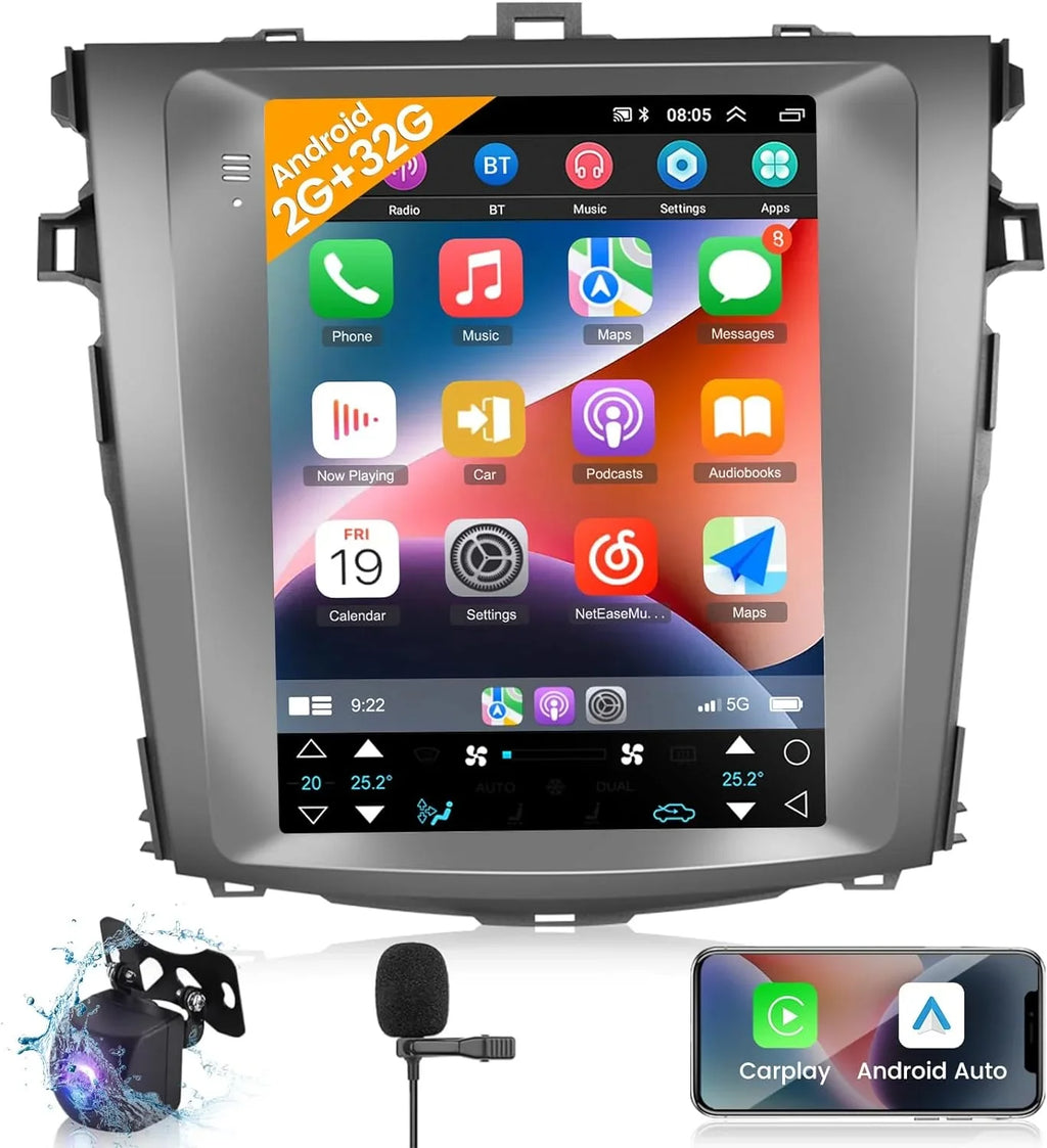 HiFi AHD and Inch USB Android 2+32G + Radio 2006-2013 with 9.7 GPS Link Auto Backup Toyota SWC THONZER for Android Camera Carplay Car Mirror Corolla Touchscreen WiFi Stereo -