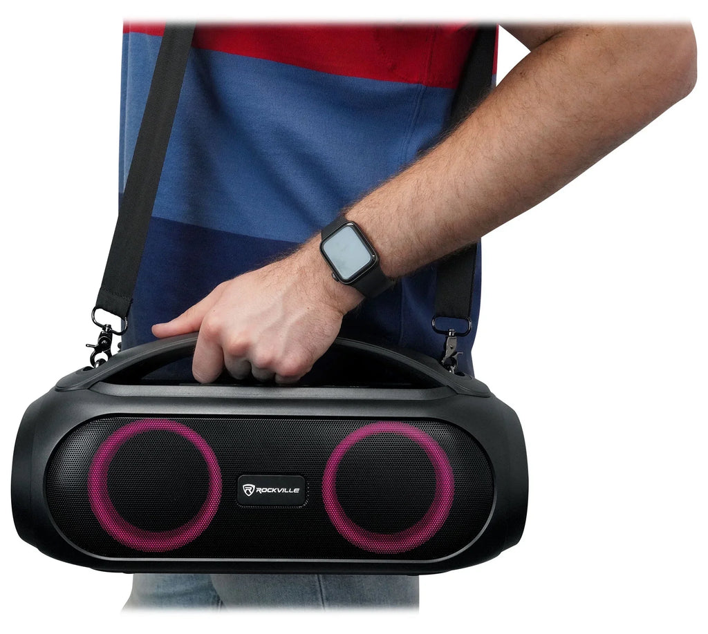 Bluetooth w/Wireless Link BASS (2) MAX LED Speakers Portable Rockville PARTY GO