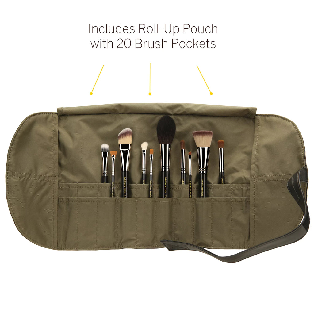 Brush Series with Makeup Roll-Up 10pc. Bdellium Essential Pouch Key Professional Maestro The Tools Set