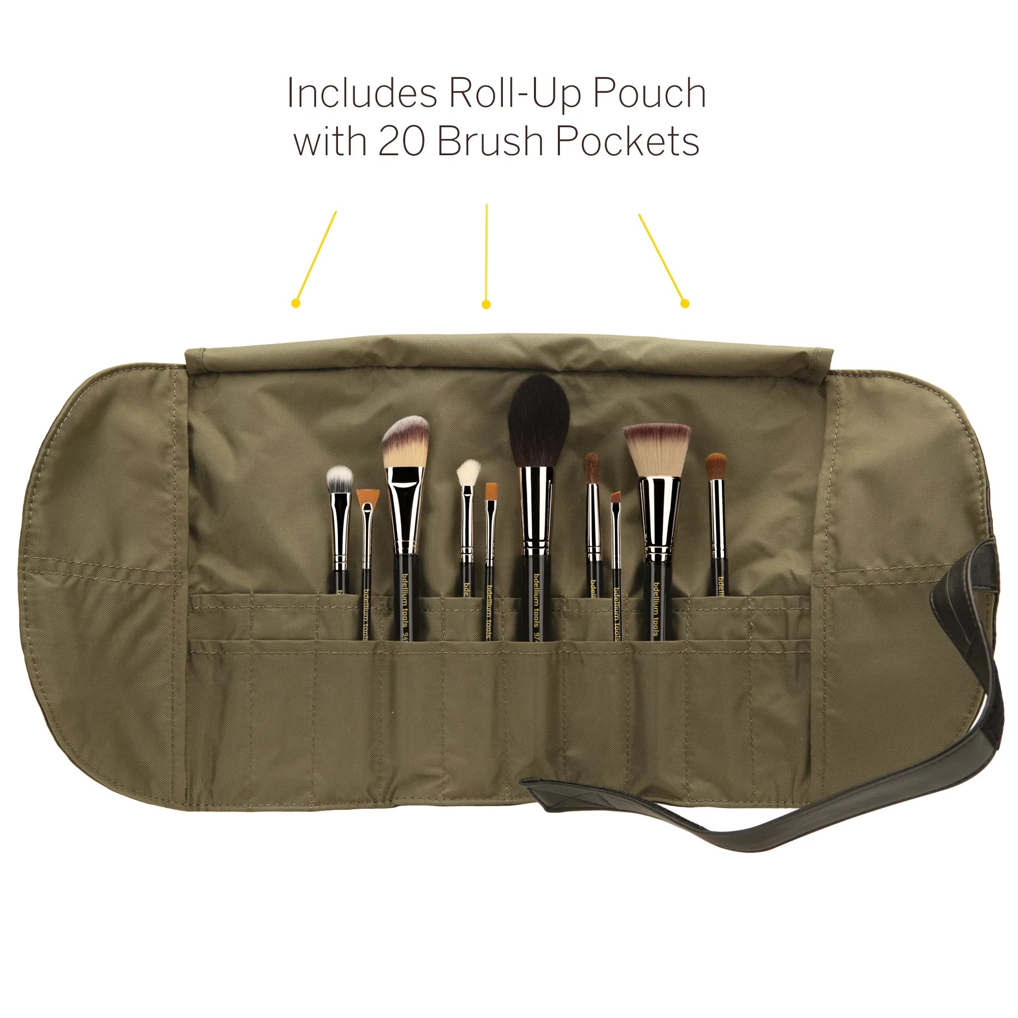 Brush Series with Makeup Roll-Up 10pc. Bdellium Essential Pouch Key Professional Maestro The Tools Set