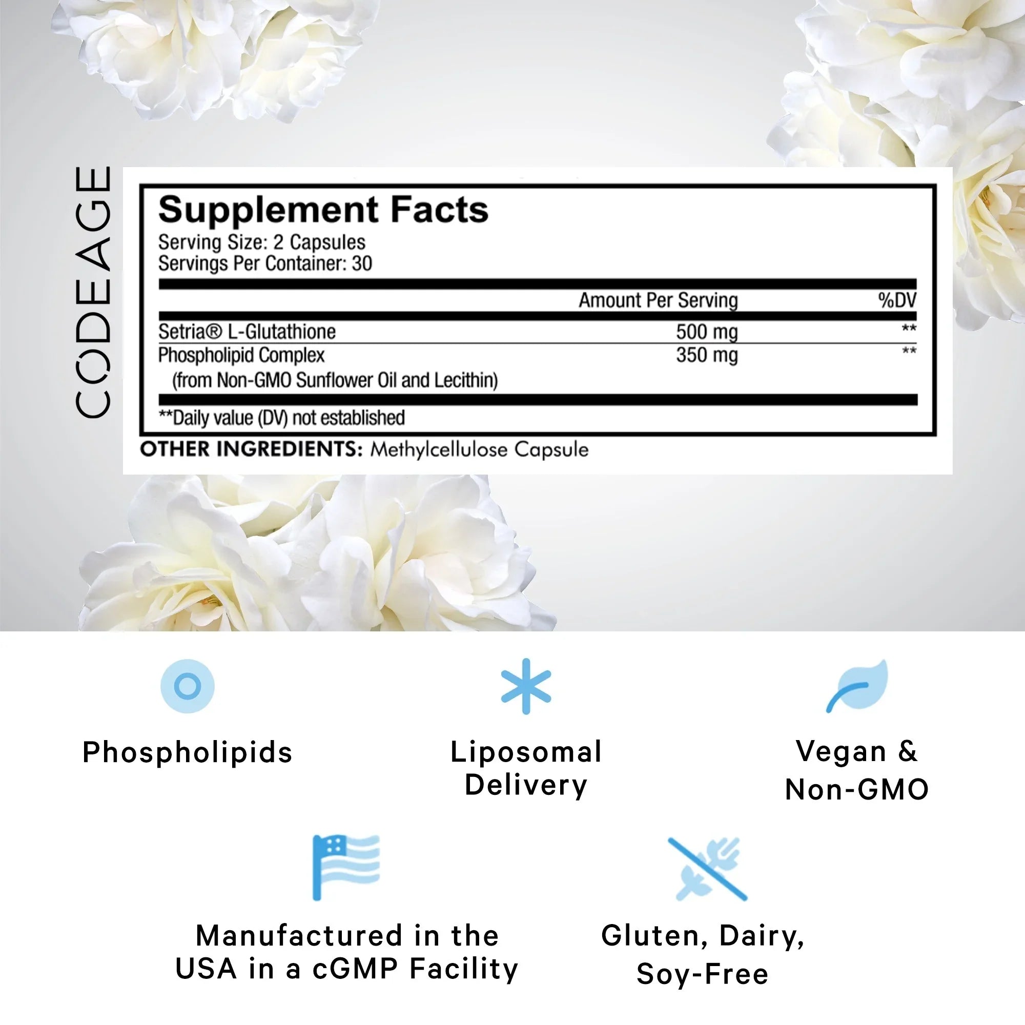 Liposomal Phospholipid 60 Codeage L Vegan, Glutathione, ct Setria® Non-GMO, Capsules, Complex, Glutathione