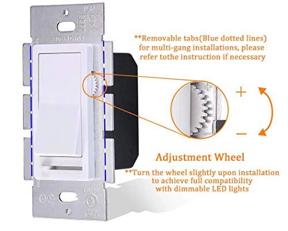 LED Watt Pole max,Cover Single for Included Switch Plate Wall Light/CFL/Incandescent,3-Way in Dimmer Slide,600 Dimmable Cloudy Bay