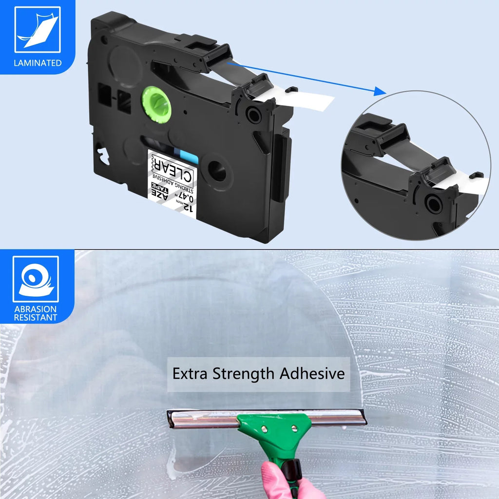 Brother Extra Clear for Strength Laminated Tape TZ-131 GREENCYCLE 12mm Black on 8PK Compatible P-touch TZe-131 TZe TZe-S131 TZ-S131 TZ Label