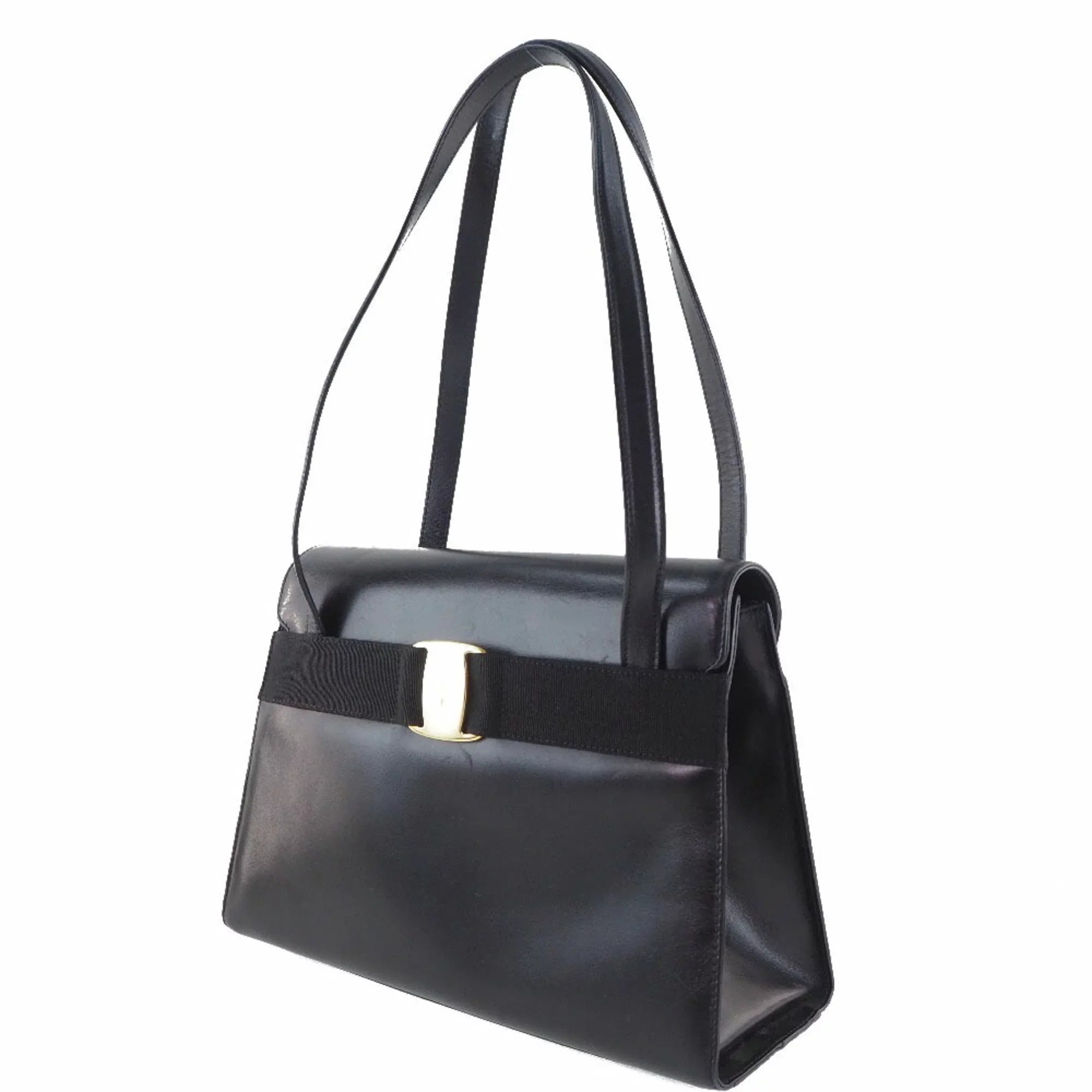 Salvatore BK-21 Calf Pre-Owned Shoulder (Fair) Black Bag Women's 7675 Vara Ferragamo