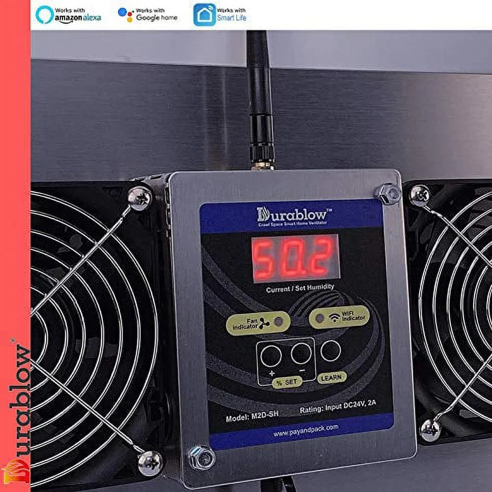 Ventilator, Smart Air-Out Home Humidity, Space with MFB Radon M2D-SH Crawl Mitigation, Alexa, Home Google Remote WiFi Compatible