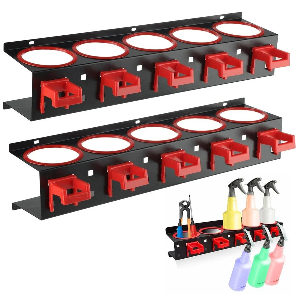 2Pcs Accessories Car Racks, Mount Shop Detailing Storage Beauty 5 Tools Cleaning Squeeze Bottle Holes & Wall Hooks, Auto Organizers with Holders, 5 Bottle Hangers, Spray