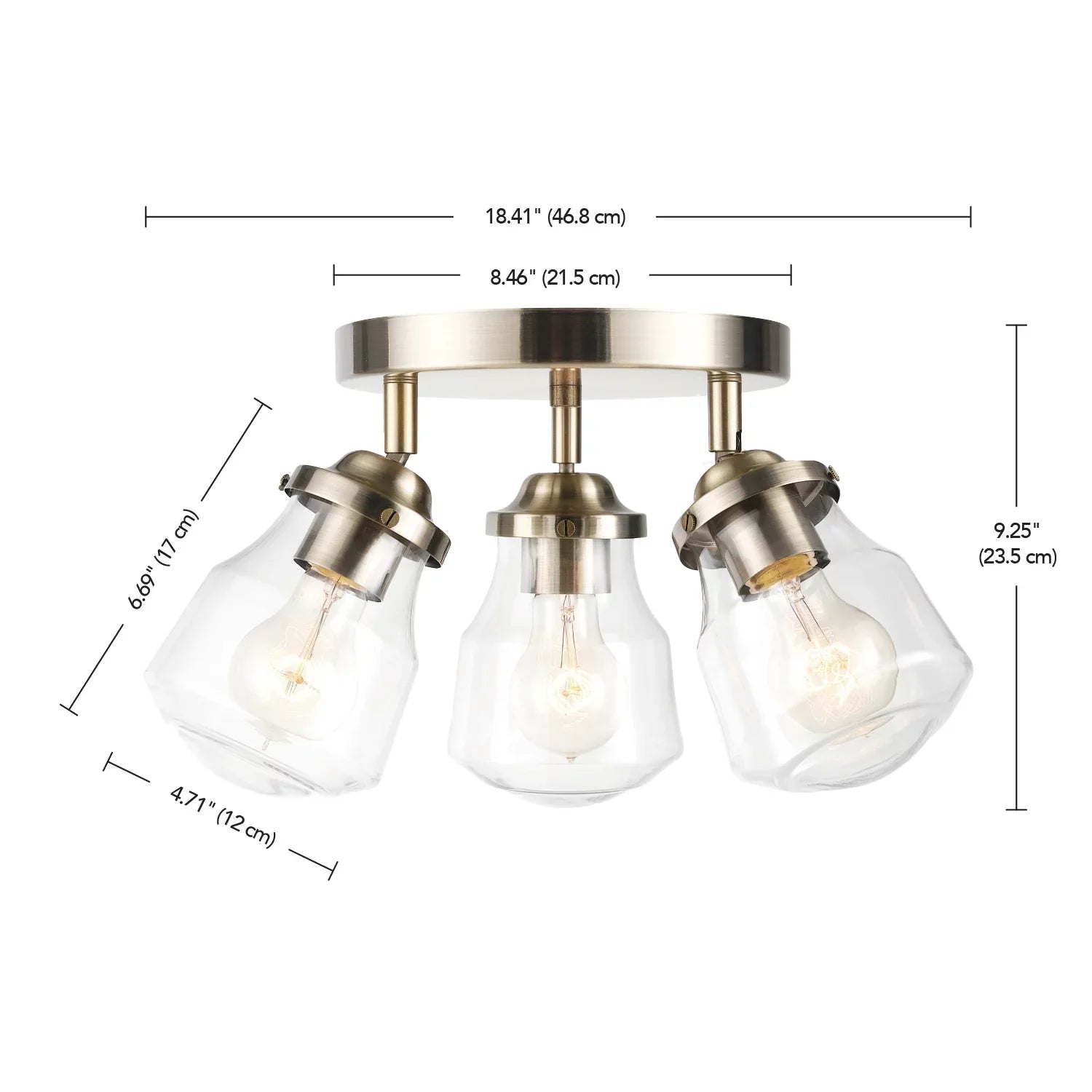 Included, Electric Light 3-Light Shades, Antique Globe 59761 Gerard Canopy Clear Glass Lighting Track Brass Bulbs with