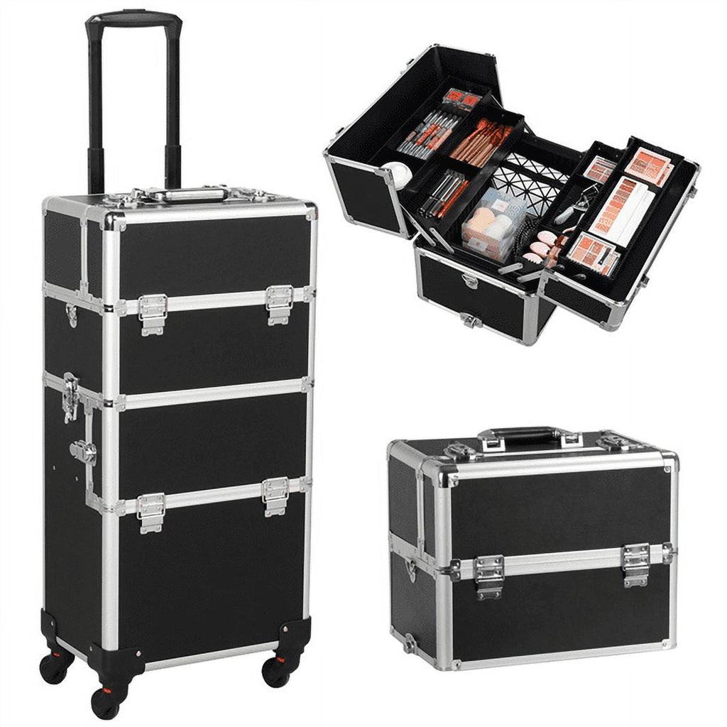 Rolling Makeup Professional 3-in-1 Easyfashion Case, Black Cosmetic