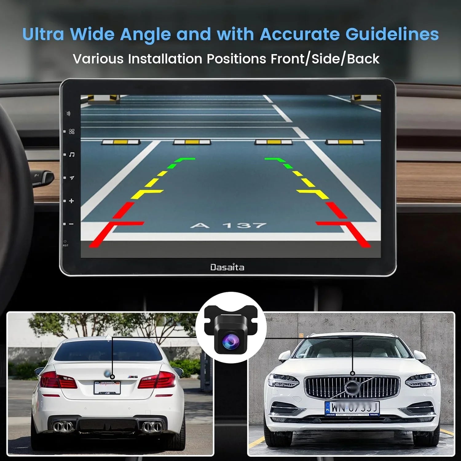 Video Waterproof Vision Front Rear Dasaita Rearview/Side Camera IP69 Camera View AHD Reverse/Front Wide Angle Night Switch Clear 1080P