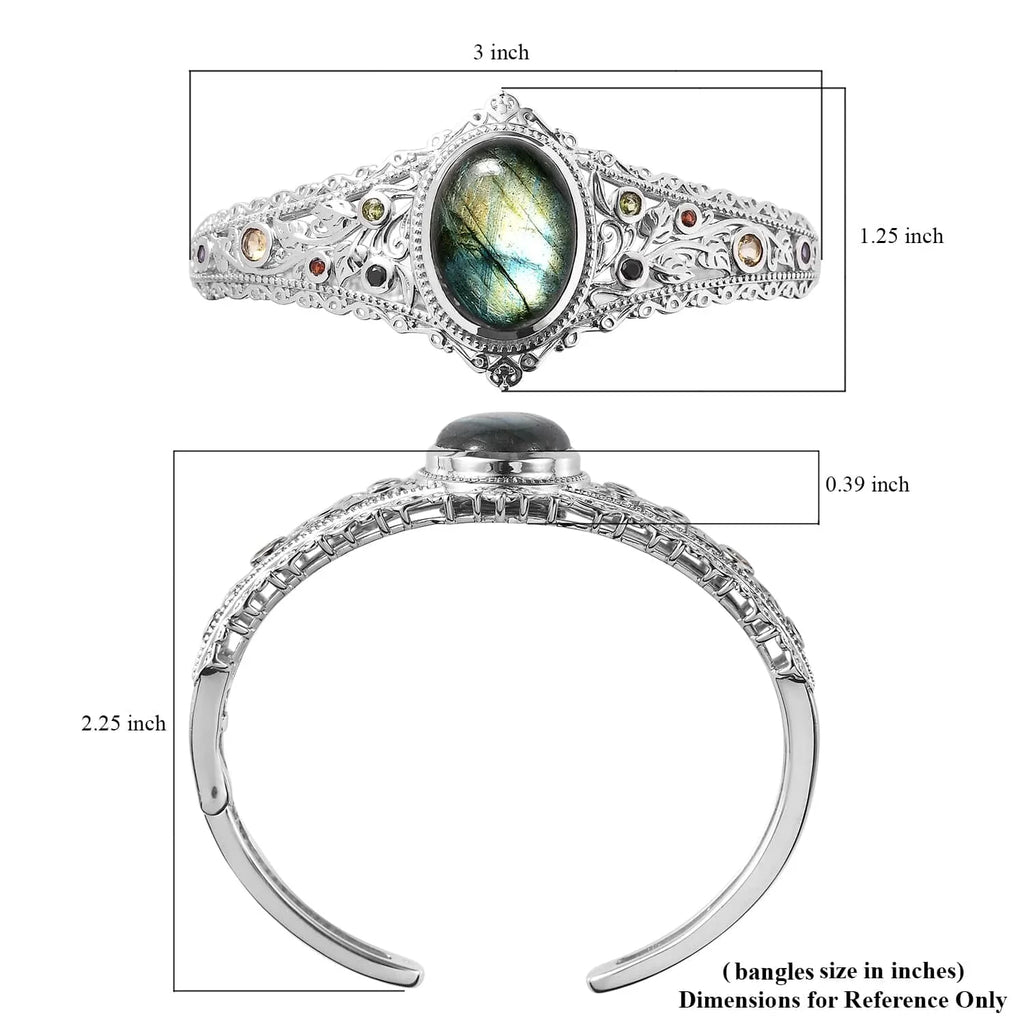 Mothers LC Platinum for 15.05 Mom Jewelry Day 7.25" Plated Ct Shop Labradorite Multi Bangle Bracelet Gifts for Women Size Gemstone Birthday Cuff Oval