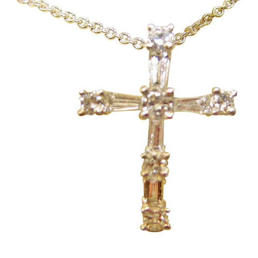 ROUND CROSS PENDANT BRILLIANT DIAMOND BAGUETTE