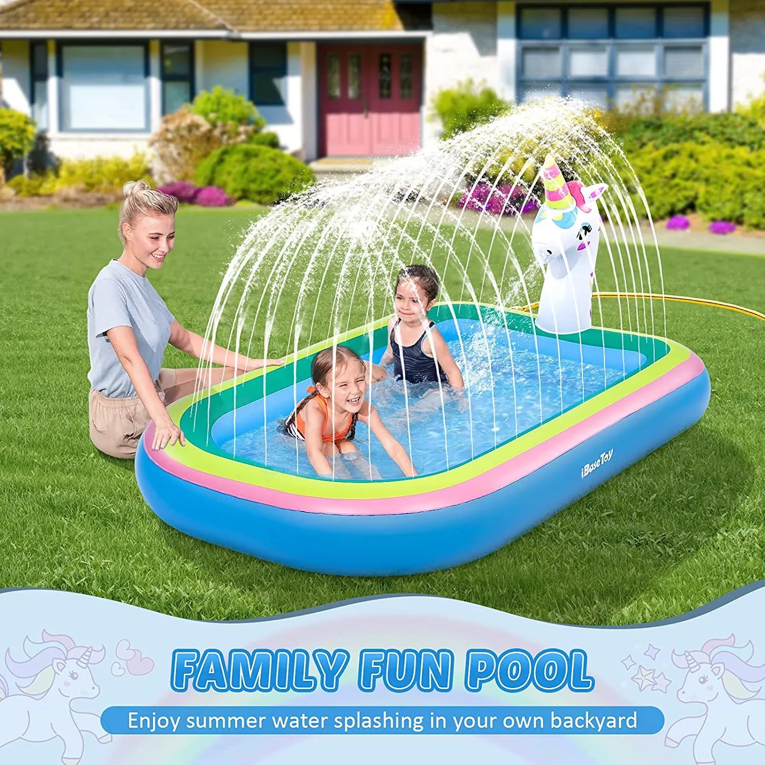 Kiddie Kids, for Pool - Intera Sprinkler Outdoor Pools 68" Paddling Toddlers for for Sprinkler Pad Unicorn Splash Inflatable for Splash Pool Baby Play Water Toys Games Outside, Mat Backyard, Summer