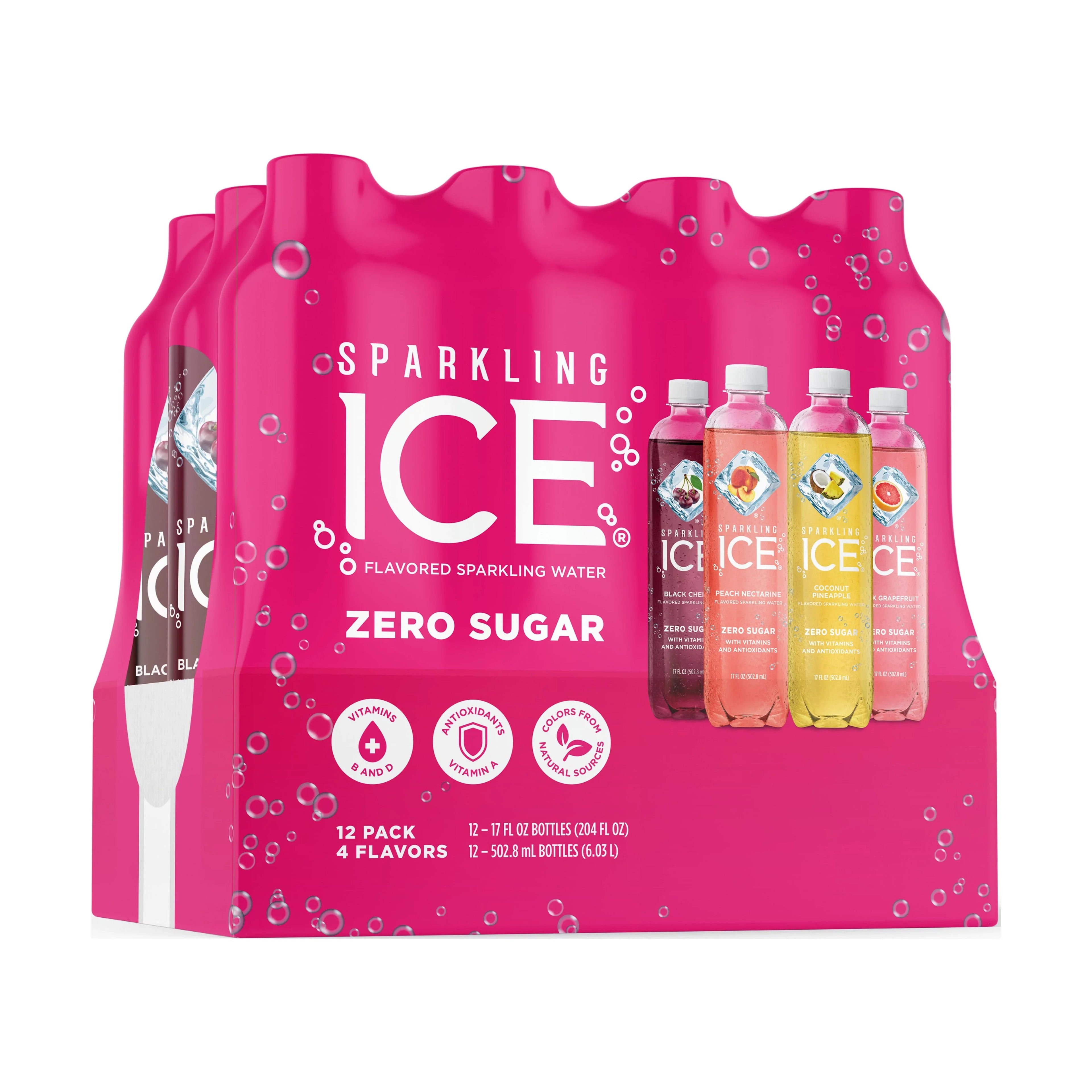 Peach Grapefruit) Variety Coconut Pink Count 12 Sparkling Pineapple, (Black Cherry, Pack, Oz, Ice 17 Fl Nectarine,